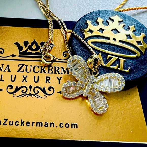 Gold Color Designer Butterfly Pendant and Necklace in Rhodium